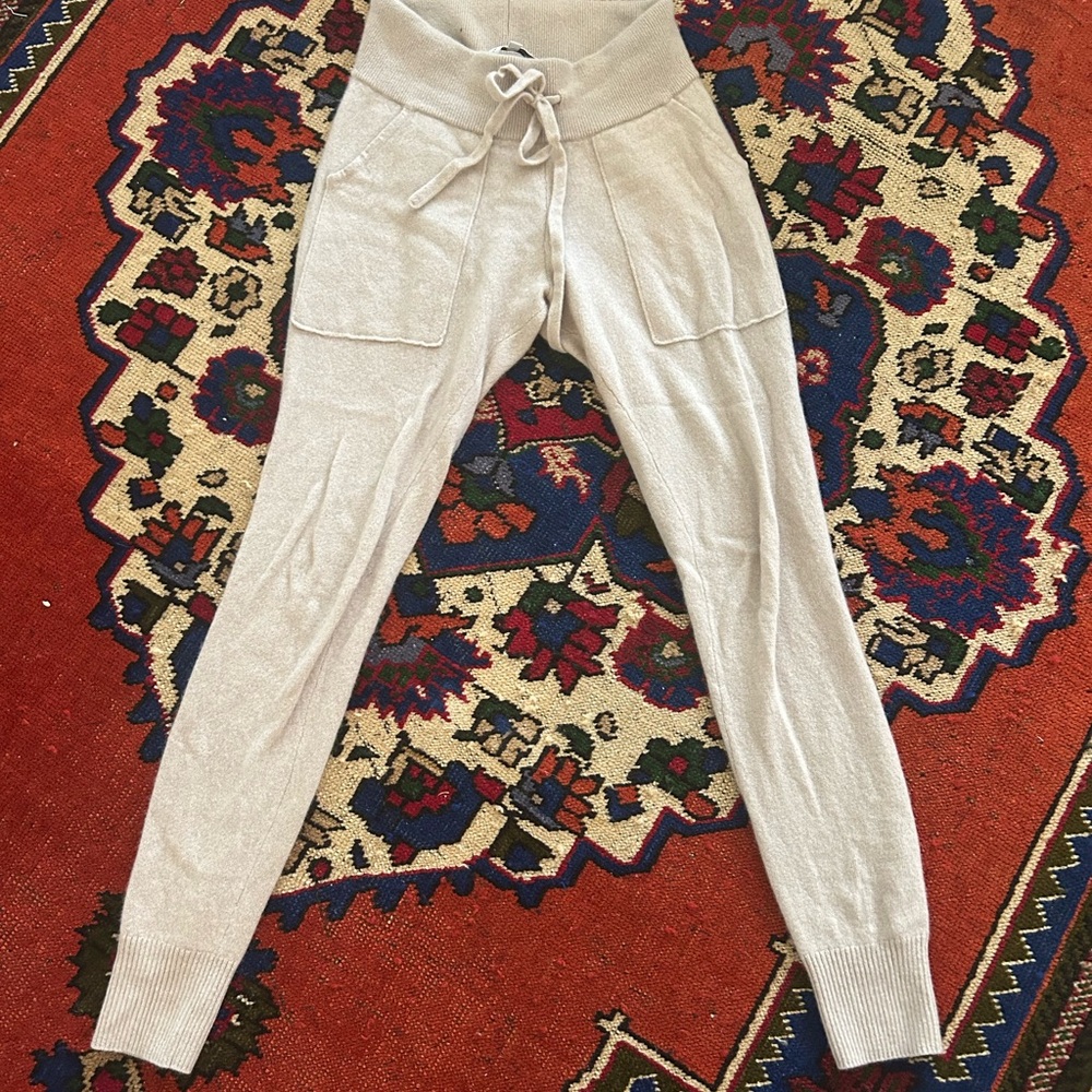 Beige Knit High-Waisted Pants